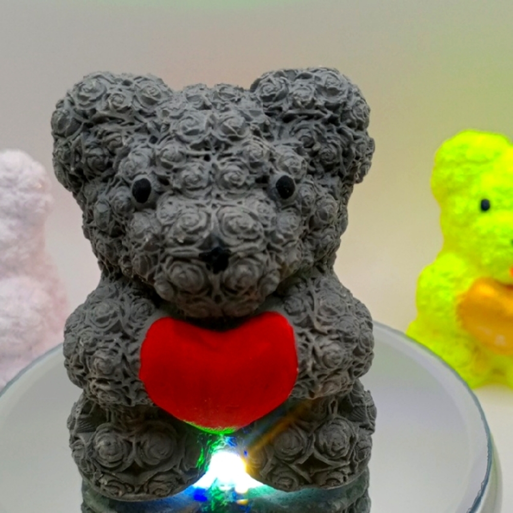 NEW Hand Made 💕 Gray Bear Sculpture with Red Heart